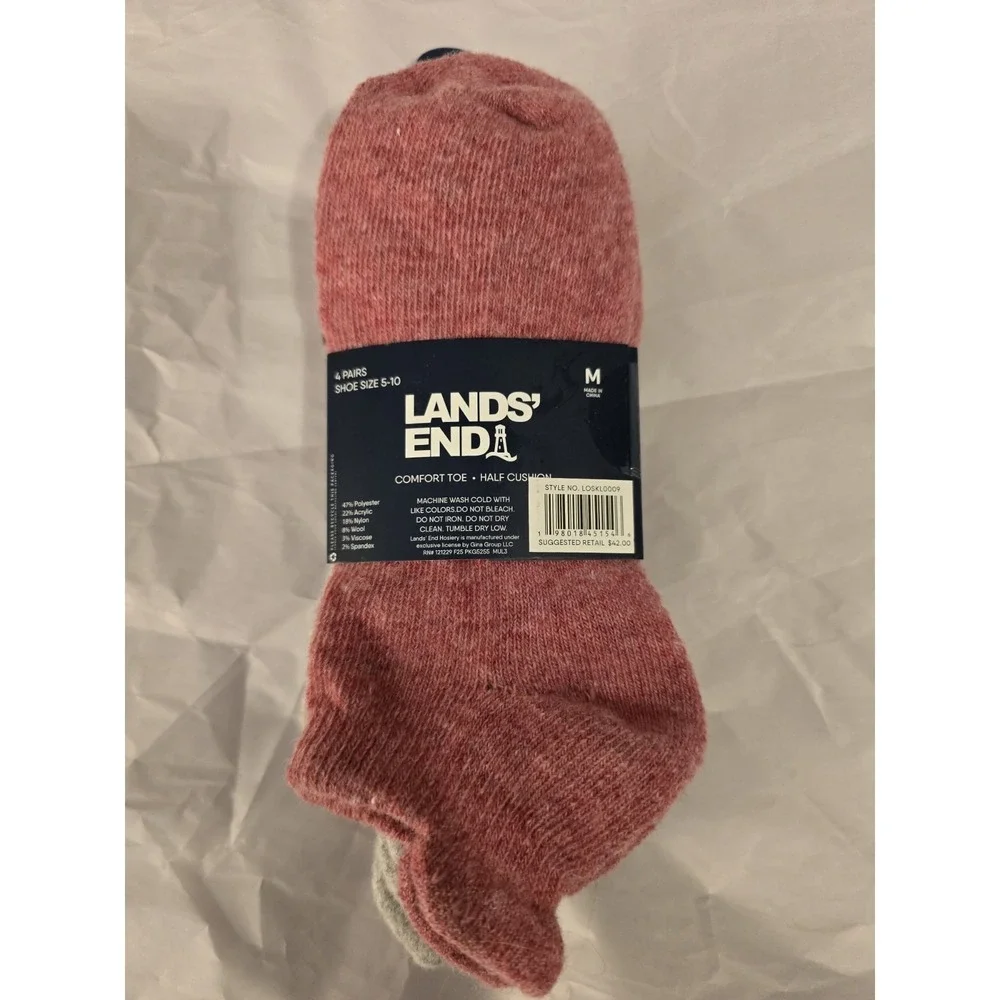 New 4 Pairs‎ Lands' End  , Wool Blend Women's  Ankle  Socks Size M